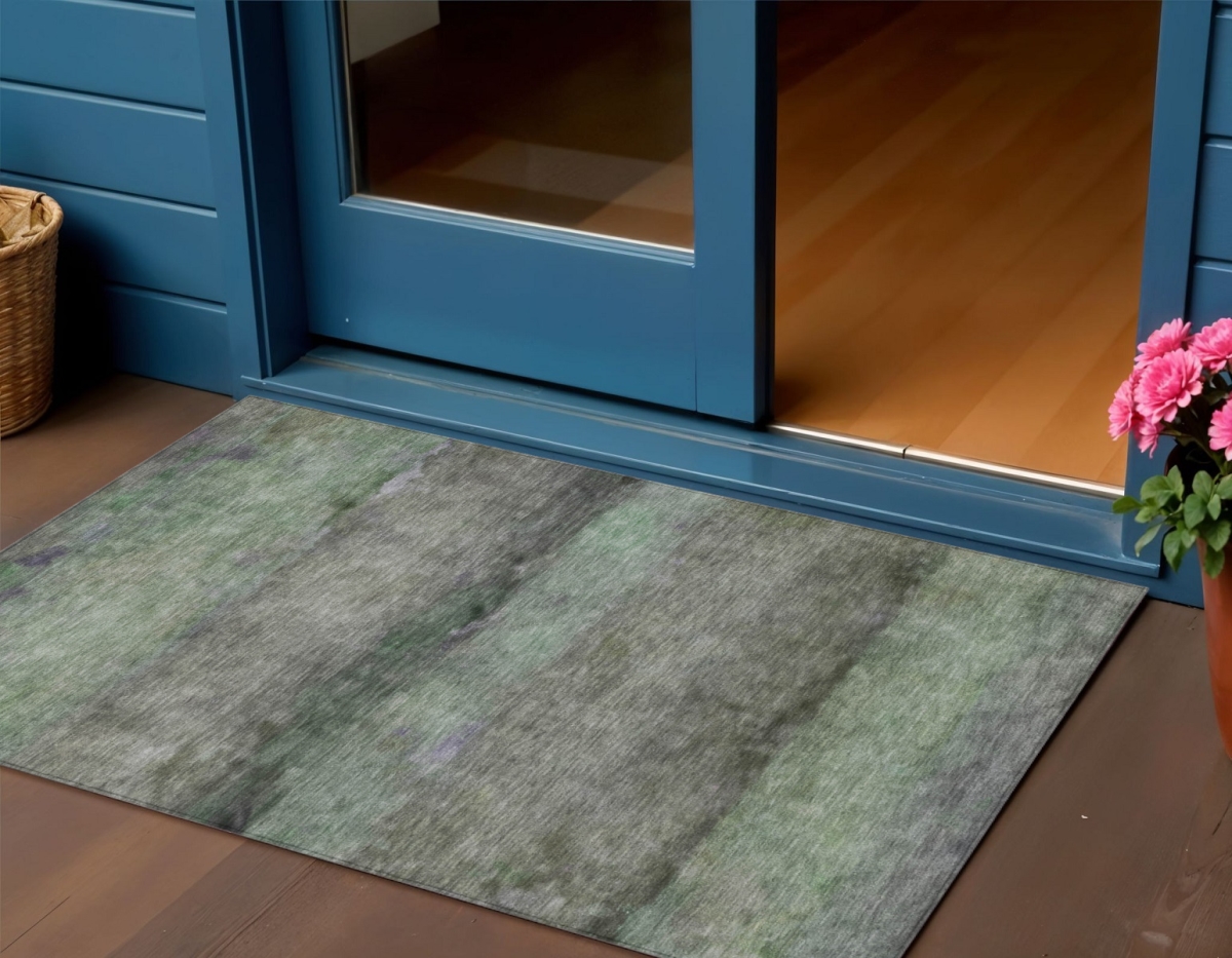 658753 3 x 5 ft. Artichoke Green & Gray Abstract Washable Transitional Indoor & Outdoor Rectangle Area Rug