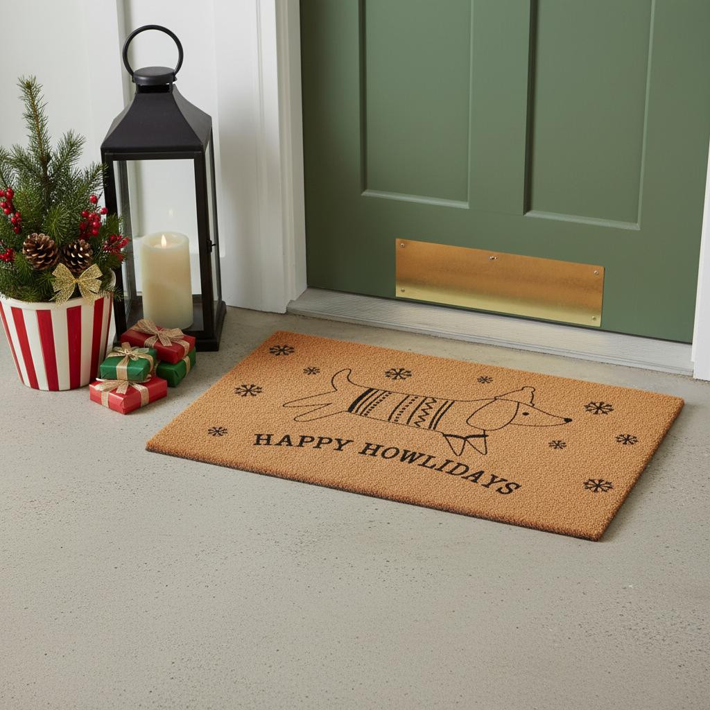 654488 24 x 36 in. Brown & Black Christmas Dog Outdoor Coir Door Mat
