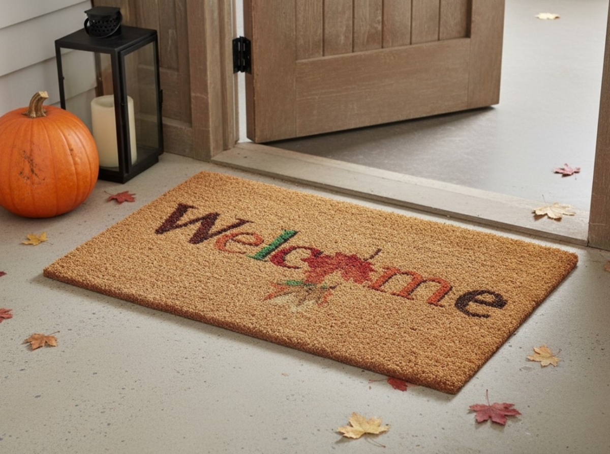 654330 24 x 36 in. Fall Welcome Outdoor Coir Rectangle Door Mat, Natural & Brown