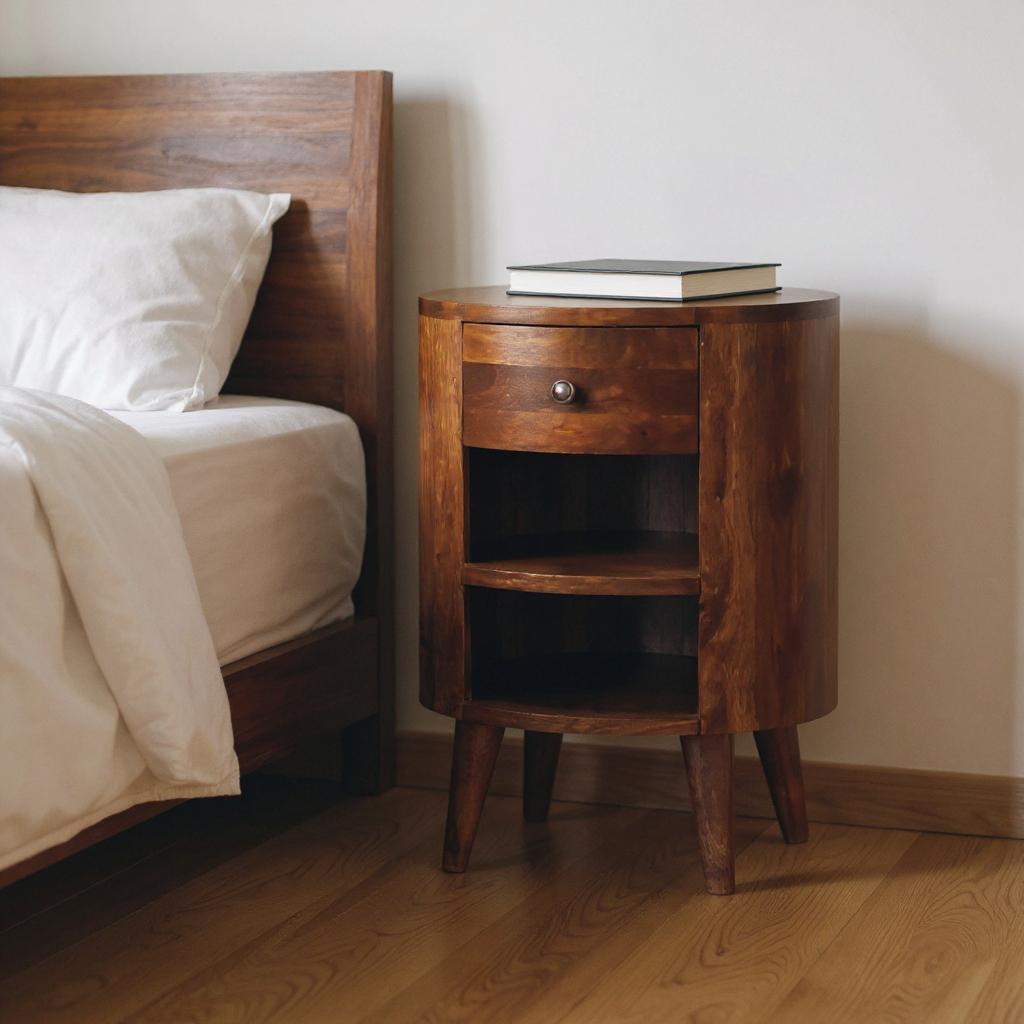 651594 22 in. Solid Wood Oval One Drawer Nightstand - Chestnut