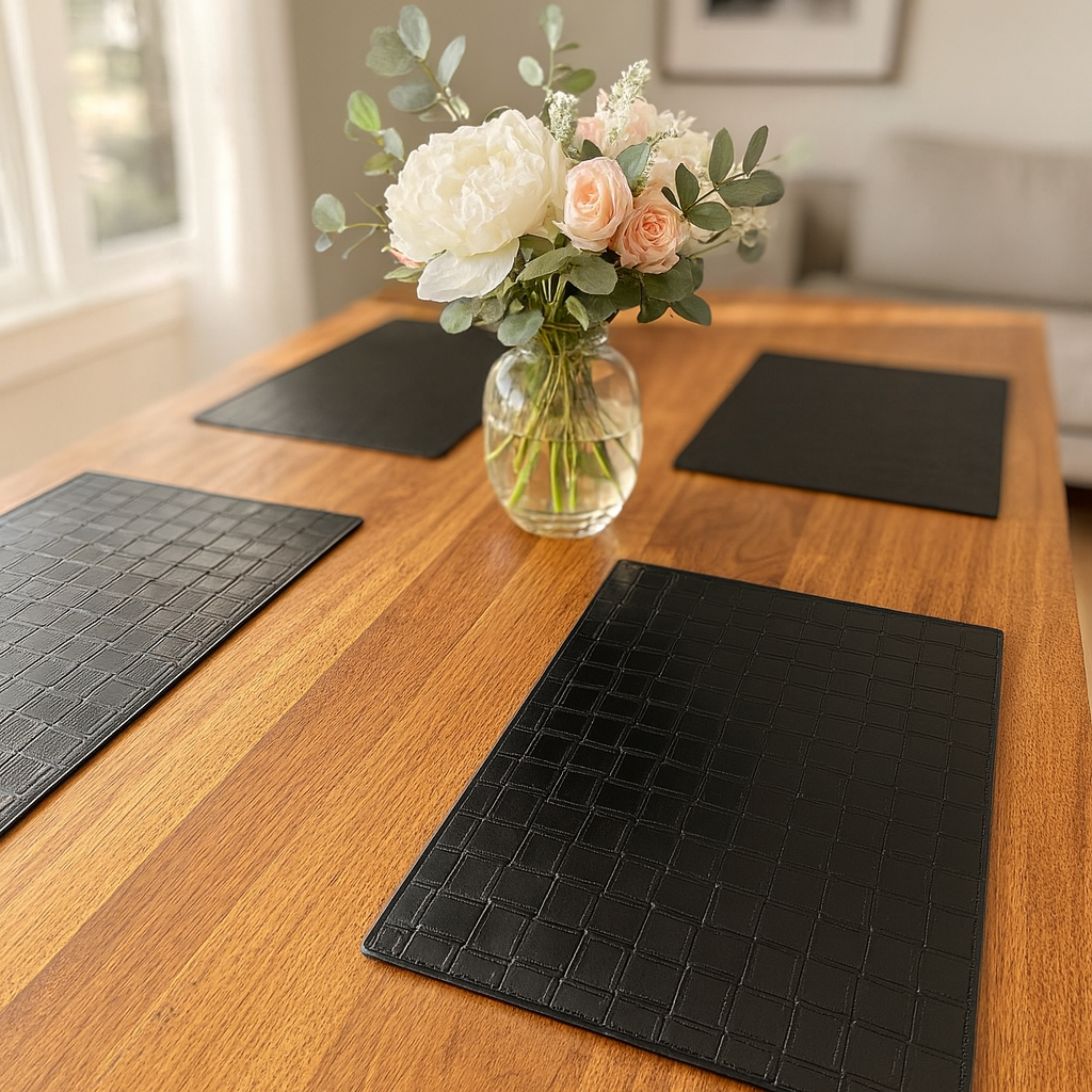 Picture of HomeRoots 653657 18 in. Black Basketweave Faux Leather Placemats - Set of 4
