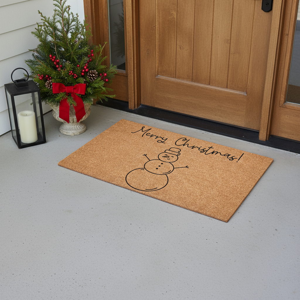 654510 24 x 36 in. Brown & Black Snowman Merry Christmas Outdoor Coir Door Mat