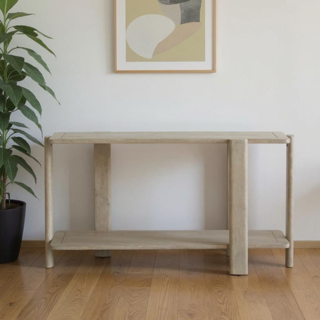 653989 30 x 54 x 19.50 in. Natural Solid Wood Distressed Console Table with Shelf
