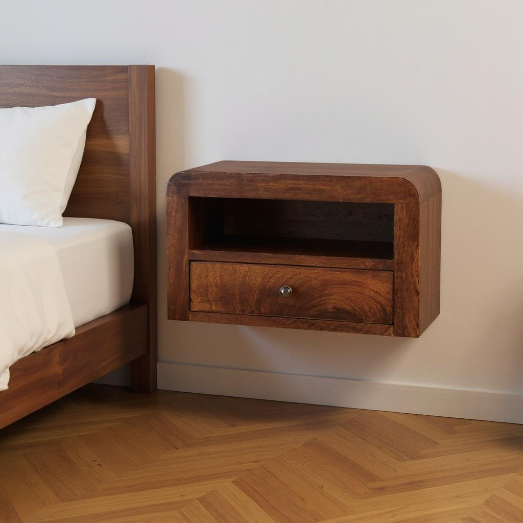 653829 9.80 x 17.70 x 11.80 in. Chestnut Solid Wood 1 Drawer Floating Nightstand
