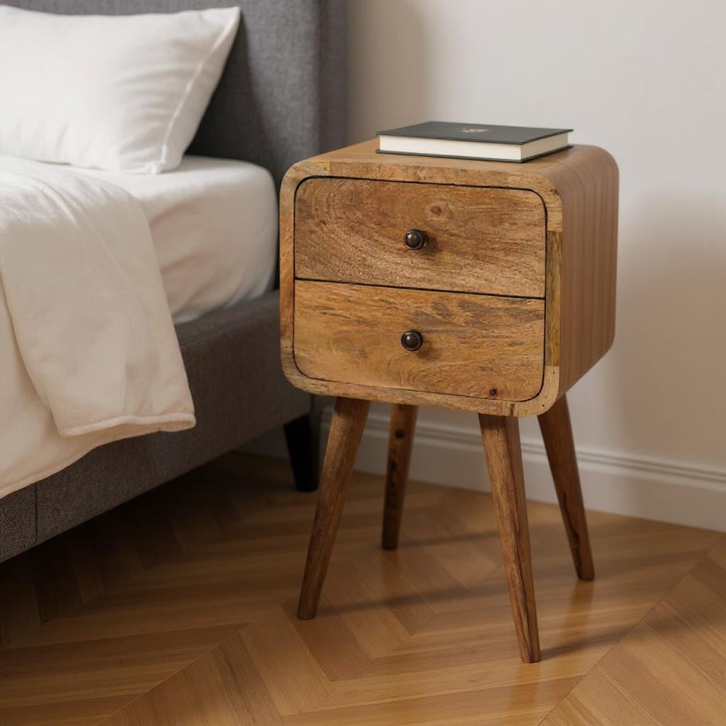 651483 21.70 x 11.80 x 11.80 in. Oak Solid Wood Square 2 Drawers Nightstand