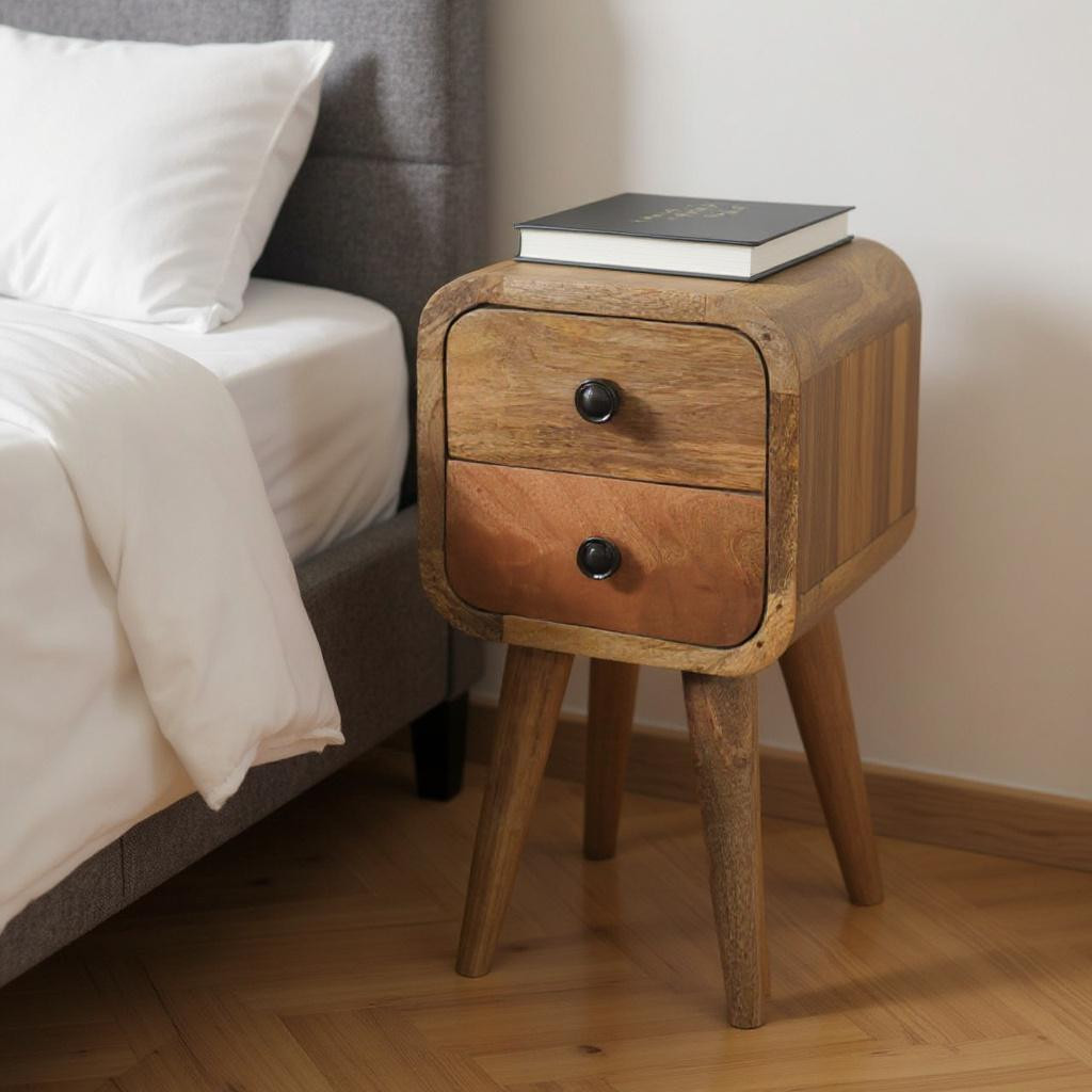 651504 16 in. Oak Solid Wood Square Two Drawer Nightstand