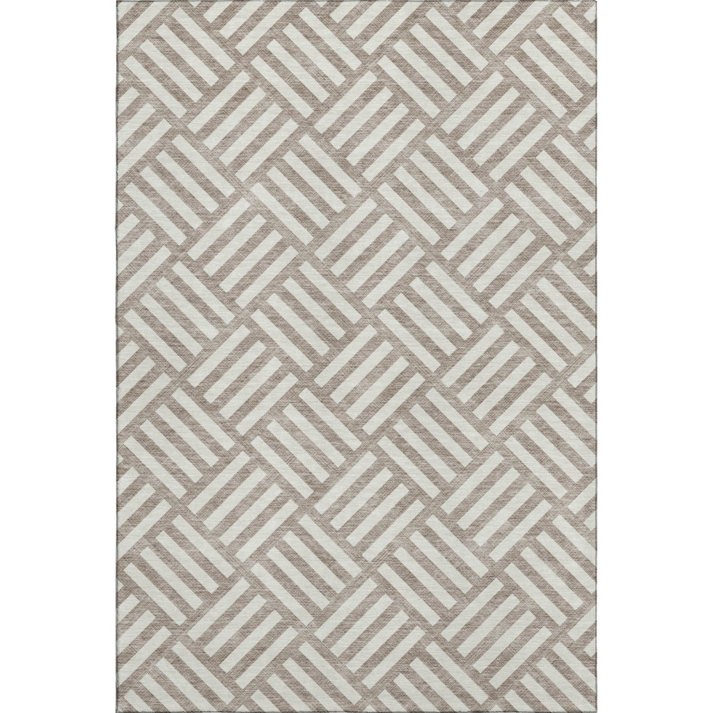 652441 8 x 10 ft. Taupe & Ivory Geometric Transitional Washable Machine Made Rectangle Area Rug with UV Protection