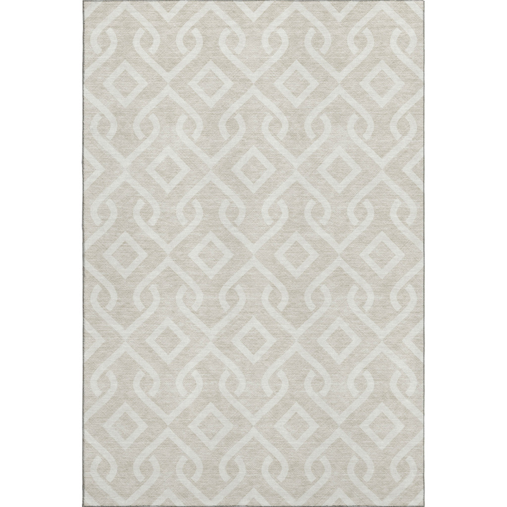 652460 9 x 12 ft. Beige & Ivory Geometric Transitional Washable Machine Made Rectangle Area Rug with UV Protection