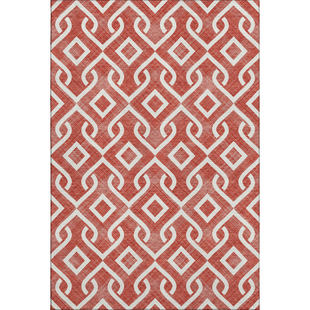 652567 8 x 10 ft. Red & Ivory Geometric Transitional Washable Machine Made Rectangle Area Rug with UV Protection