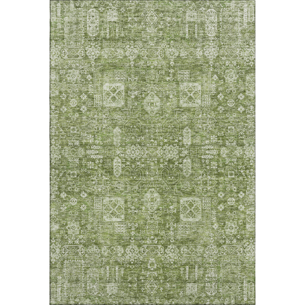 653346 5 x 8 ft. Artichoke Green & Ivory Floral Transitional Washable Machine Made Rectangle Area Rug with UV Protection