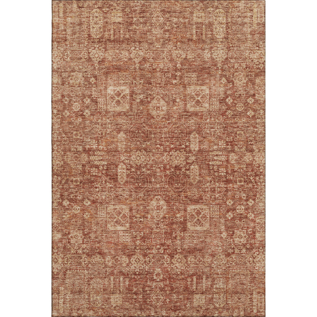 653408 8 x 10 ft. Chili Red & Copper Floral Washable Machine Made Rectangle Area Rug with UV Protection