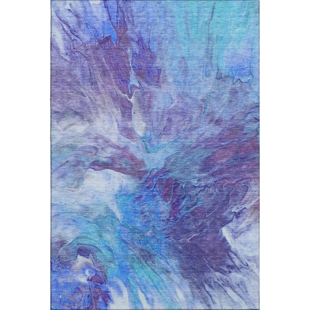 653482 10 x 14 ft. Blue Purple & Ivory Abstract Washable Machine Made Rectangle Area Rug with UV Protection