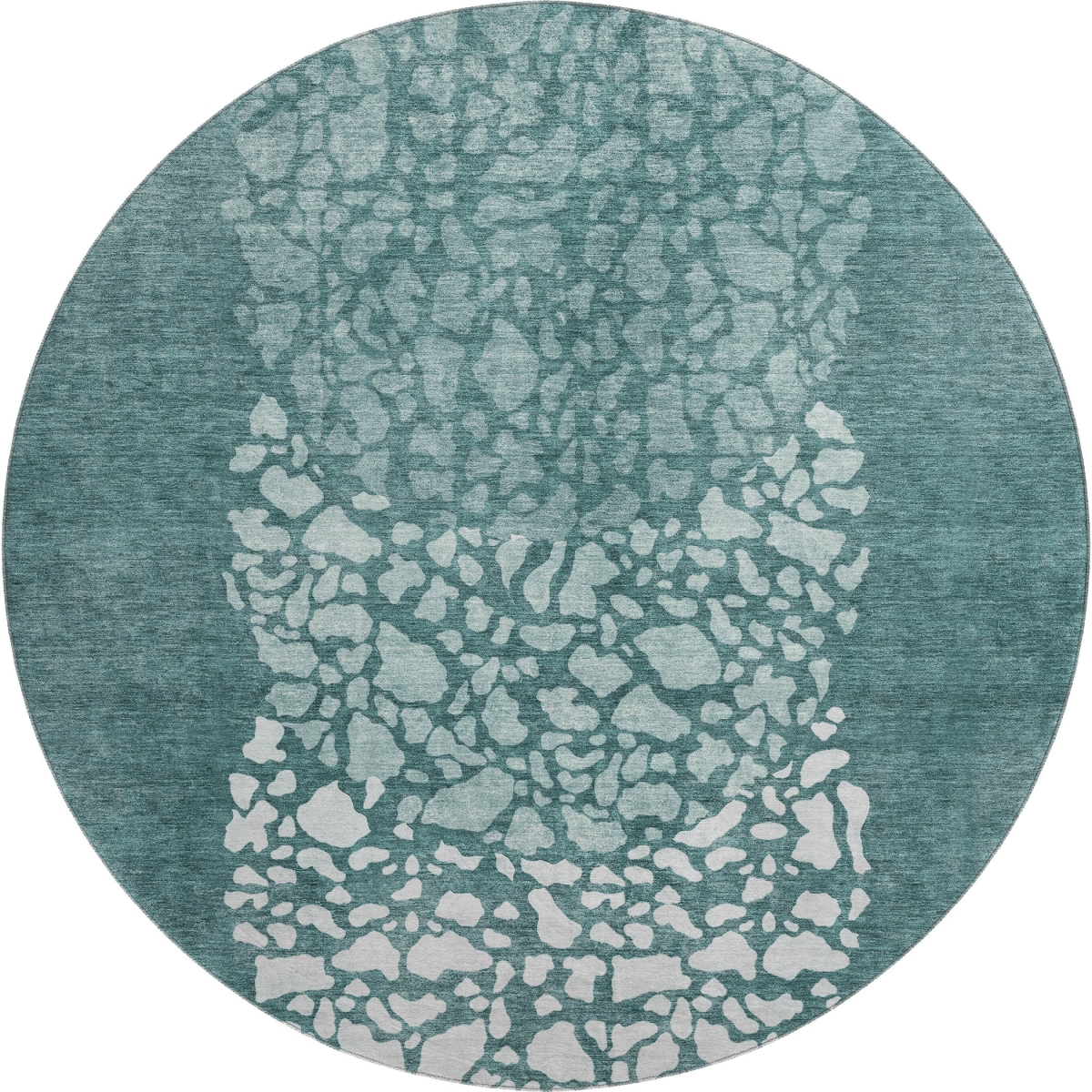 653599 8 ft. Teal & Ivory Abstract Transitional Washable Round Area Rug with UV Protection