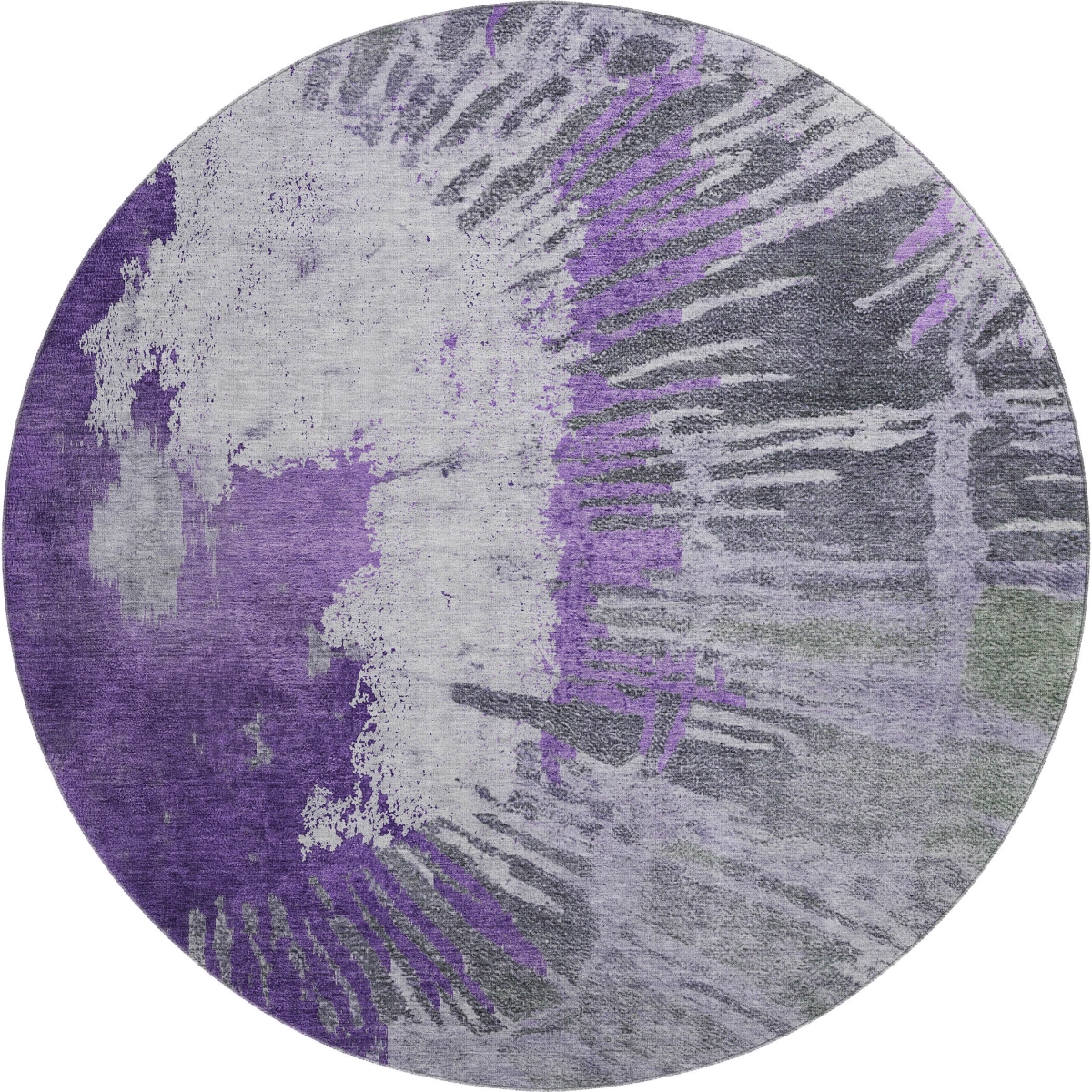 653635 8 ft. Purple, Ivory & Gray Abstract Transitional Washable Round Area Rug with UV Protection