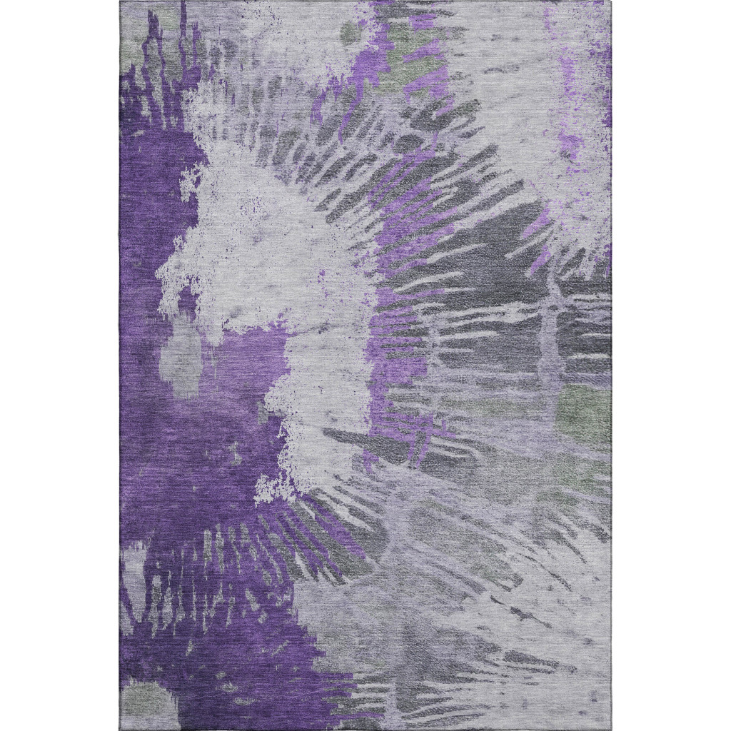 653638 10 x 14 ft. Purple, Ivory & Gray Abstract Transitional Washable Machine Made Rectangle Area Rug with UV Protection