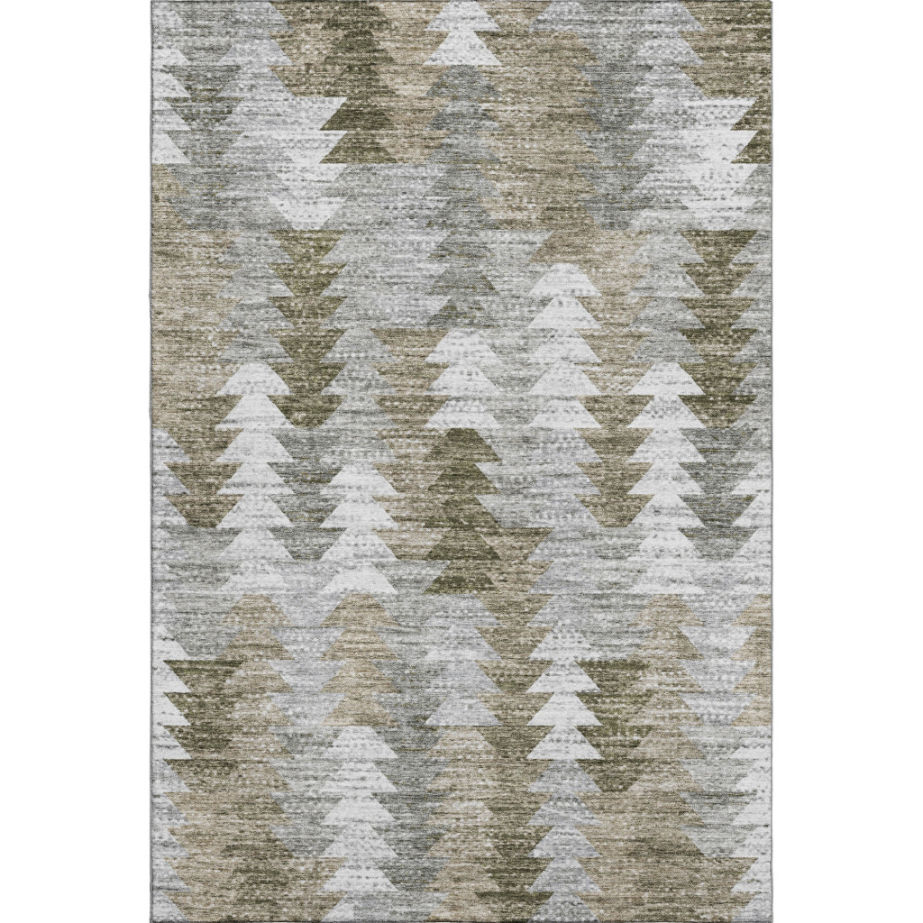 653122 10 x 14 ft. Brown, Ivory & Gray Geometric Washable Machine Made Rectangle Area Rug with UV Protection