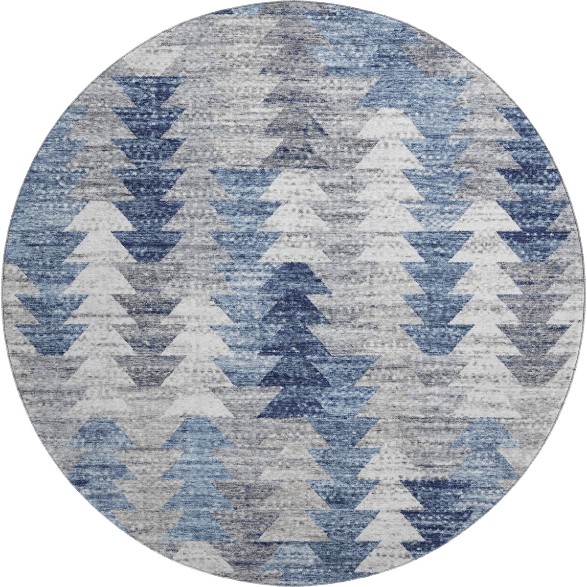 653125 8 ft. Blue, Ivory & Gray Geometric Transitional Washable Round Area Rug with UV Protection