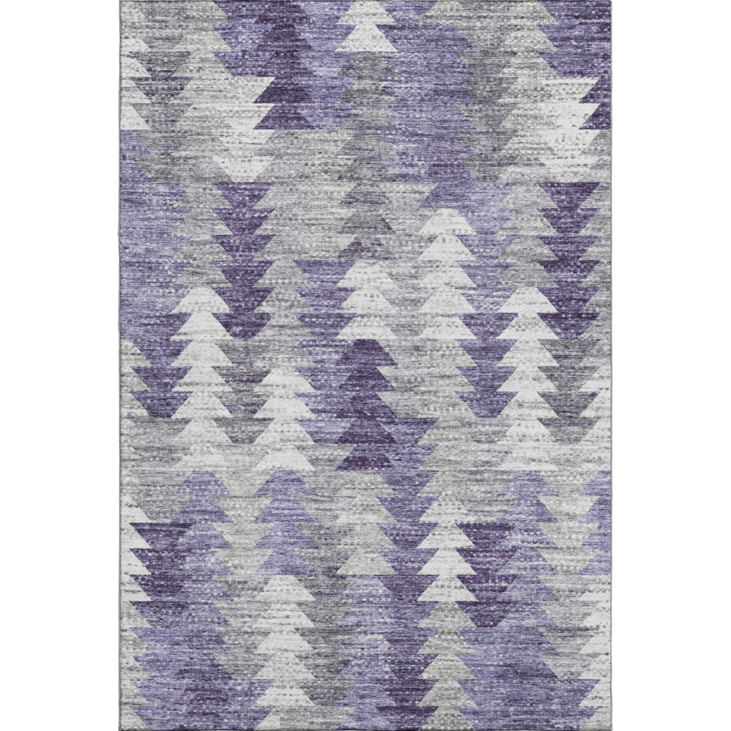 653140 10 x 14 ft. Purple, Ivory & Gray Geometric Transitional Washable Machine Made Rectangle Area Rug with UV Protection