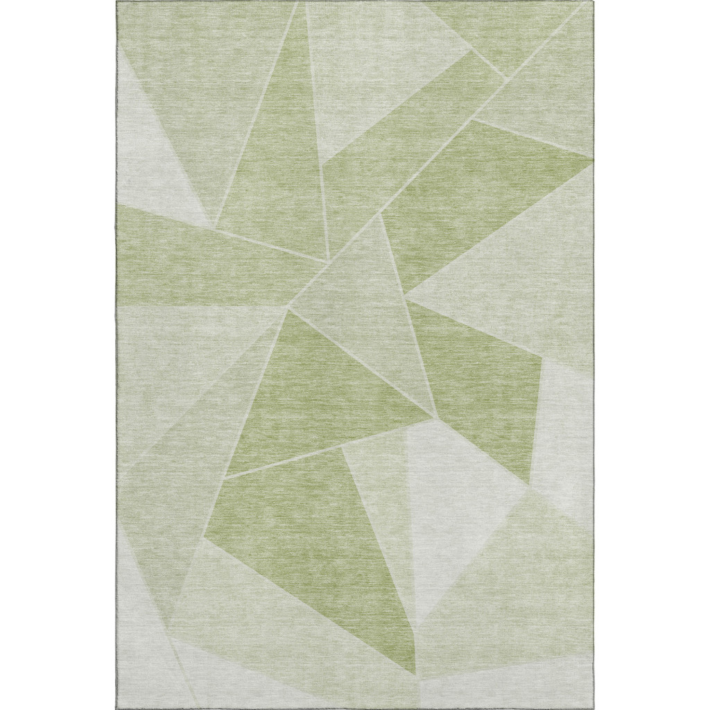 653274 5 x 8 ft. Artichoke Green & Ivory Geometric Transitional Washable Machine Made Rectangle Area Rug with UV Protection