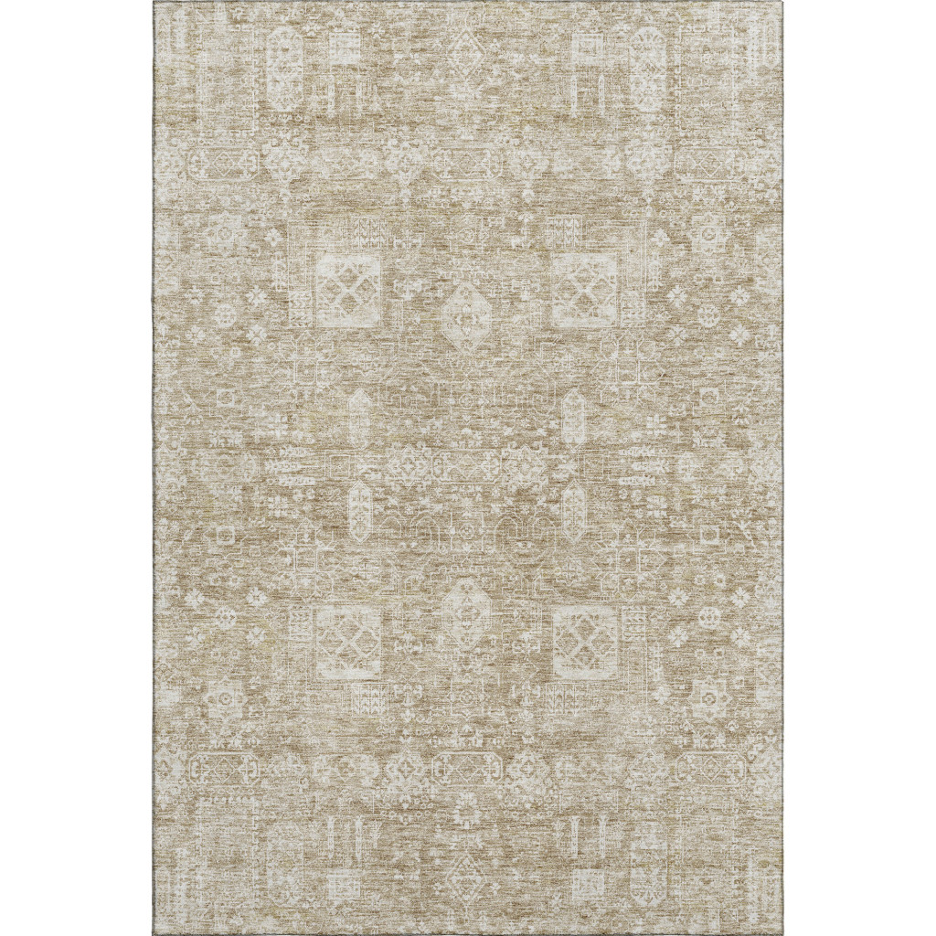 653354 8 x 10 ft. Beige & Ivory Floral Transitional Washable Machine Made Rectangle Area Rug with UV Protection