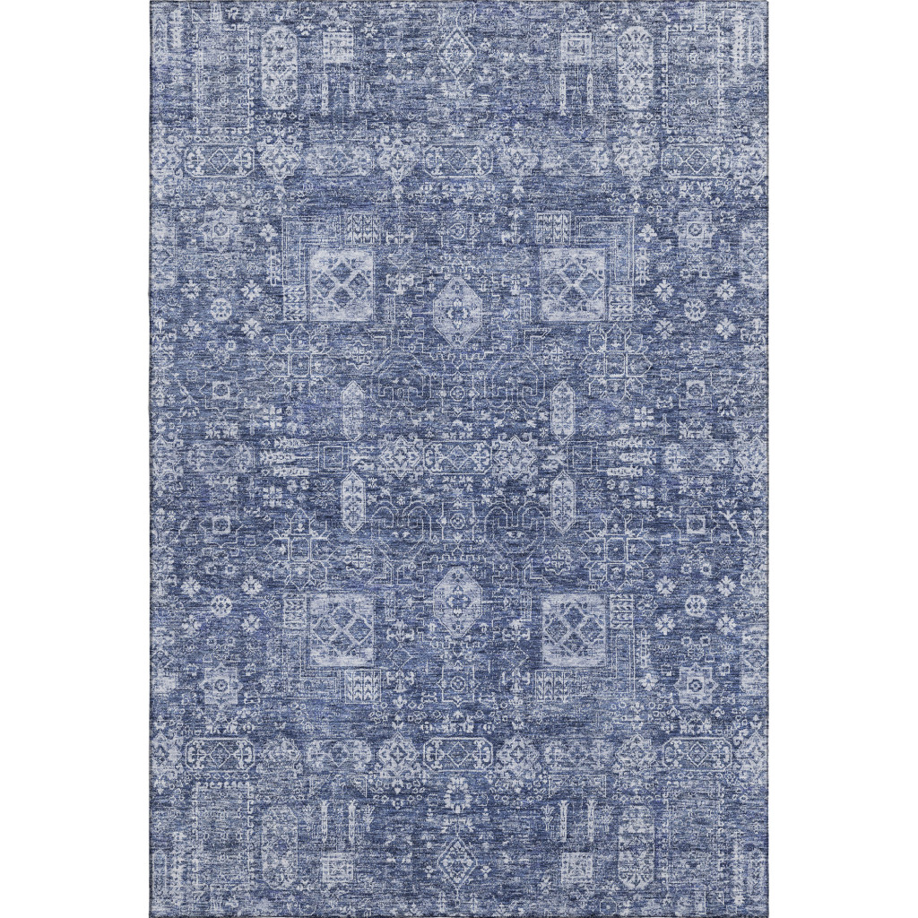 653404 10 x 14 ft. Navy Blue & Ivory Floral Transitional Washable Machine Made Rectangle Area Rug with UV Protection