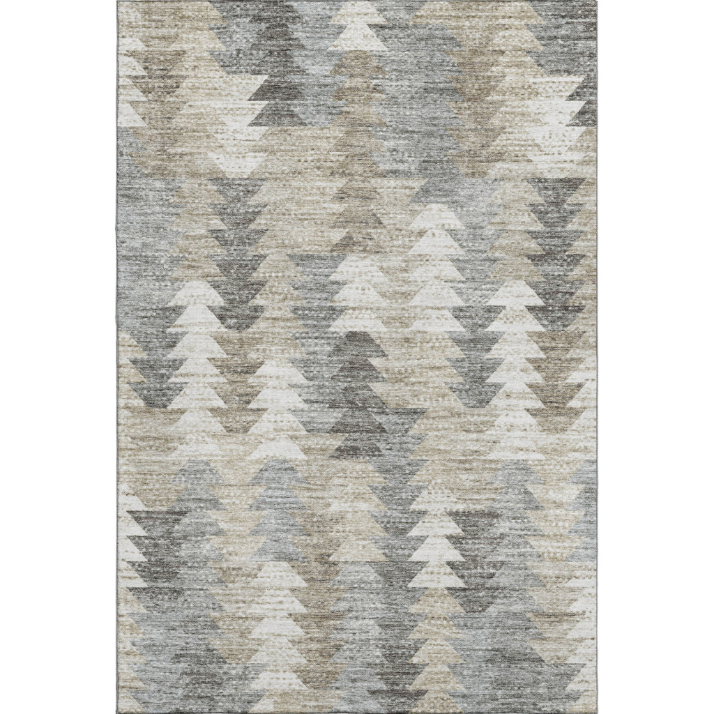 653148 5 x 8 ft. Taupe, Ivory & Gray Geometric Washable Machine Made Rectangle Area Rug with UV Protection