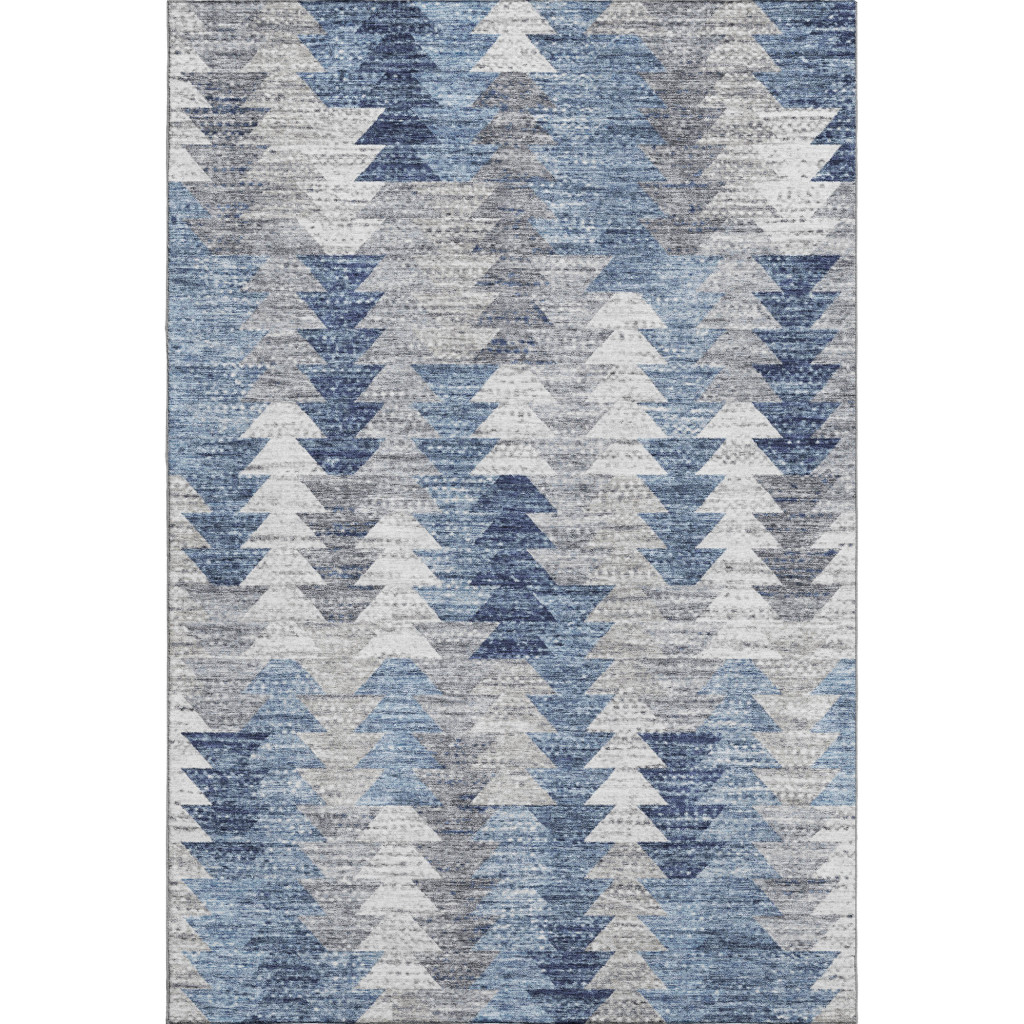 653123 3 x 5 ft. Blue, Ivory & Gray Geometric Transitional Washable Machine Made Rectangle Area Rug with UV Protection
