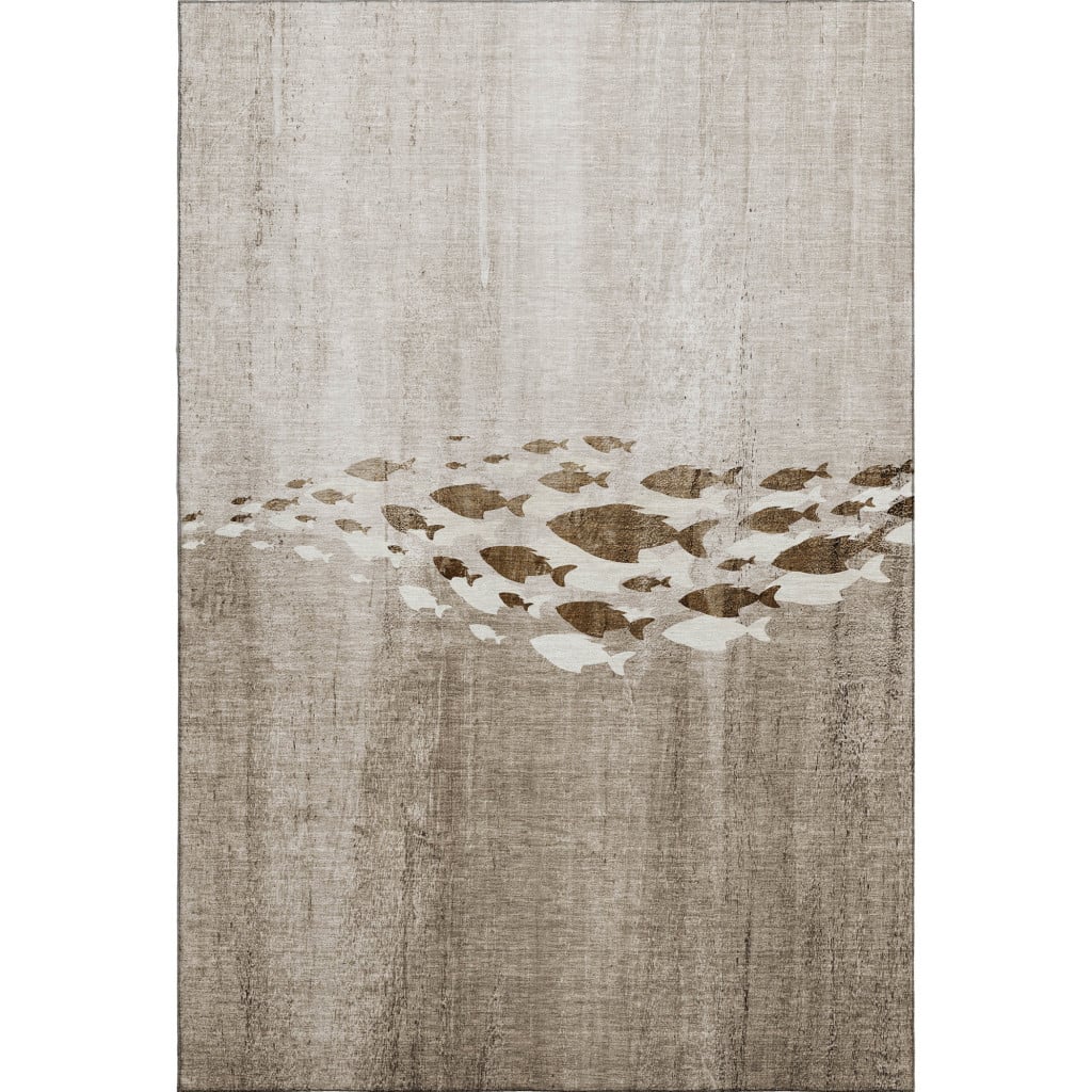 652795 8 x 10 ft. Taupe & Ivory Nautical Washable Machine Made Rectangle Area Rug with UV Protection