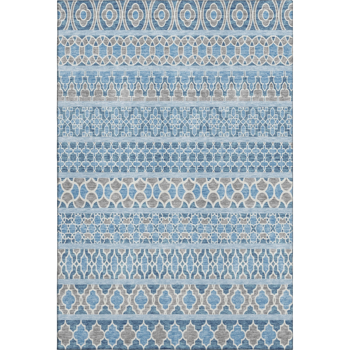 661469 5 x 8 ft. Sky Blue, Gray & Ivory Ikat Washable Machine Made Rectangle Area Rug with UV Protection