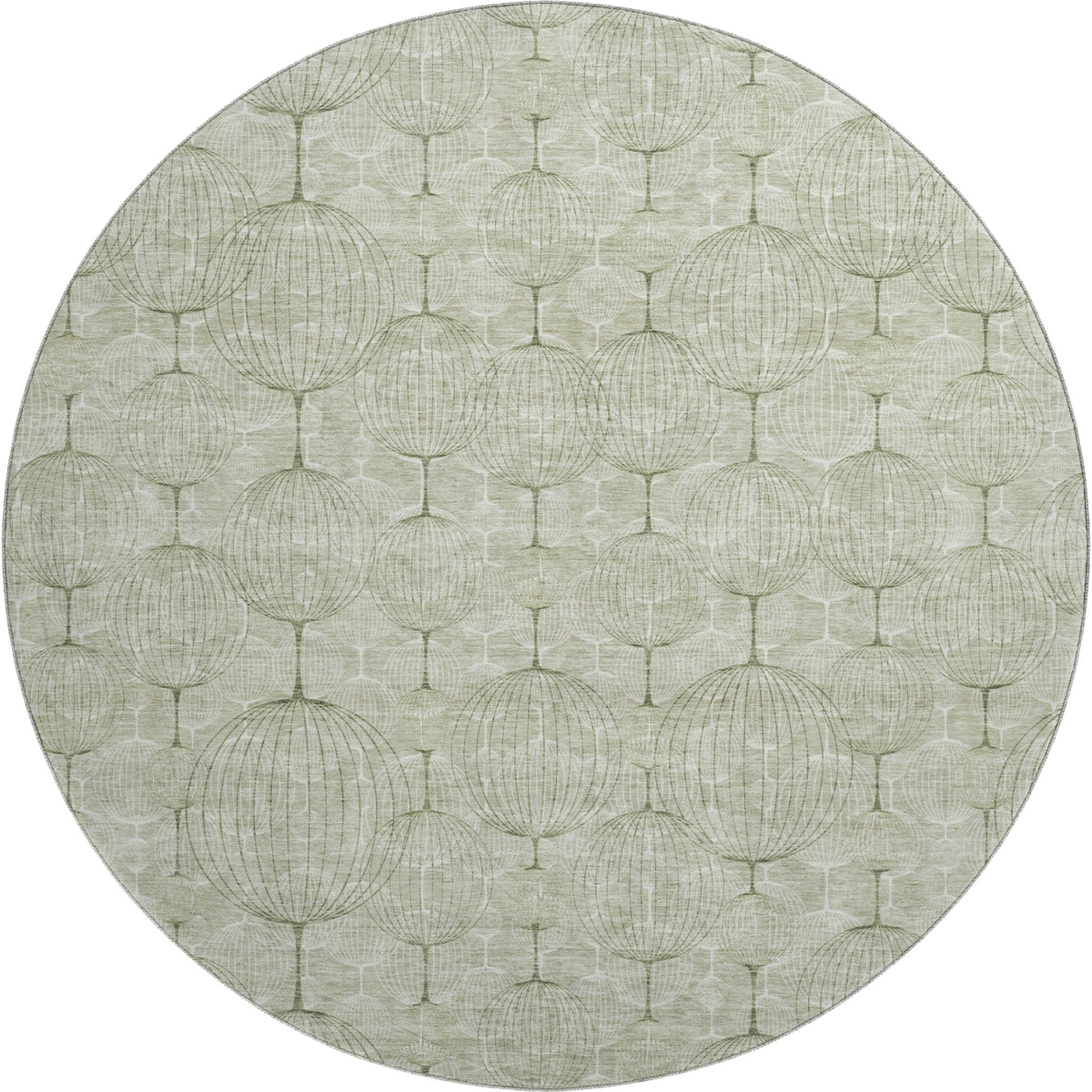 661866 8 ft. Artichoke Green & Ivory Geometric Transitional Washable Round Area Rug with UV Protection