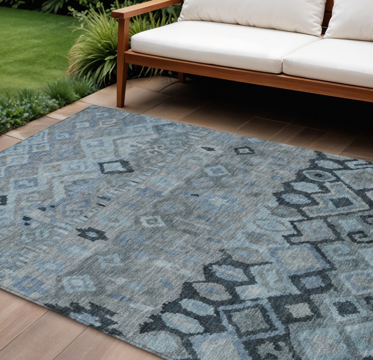658458 10 x 14 ft. Gray & Charcoal Geometric Washable Transitional Indoor & Outdoor Rectangle Area Rug