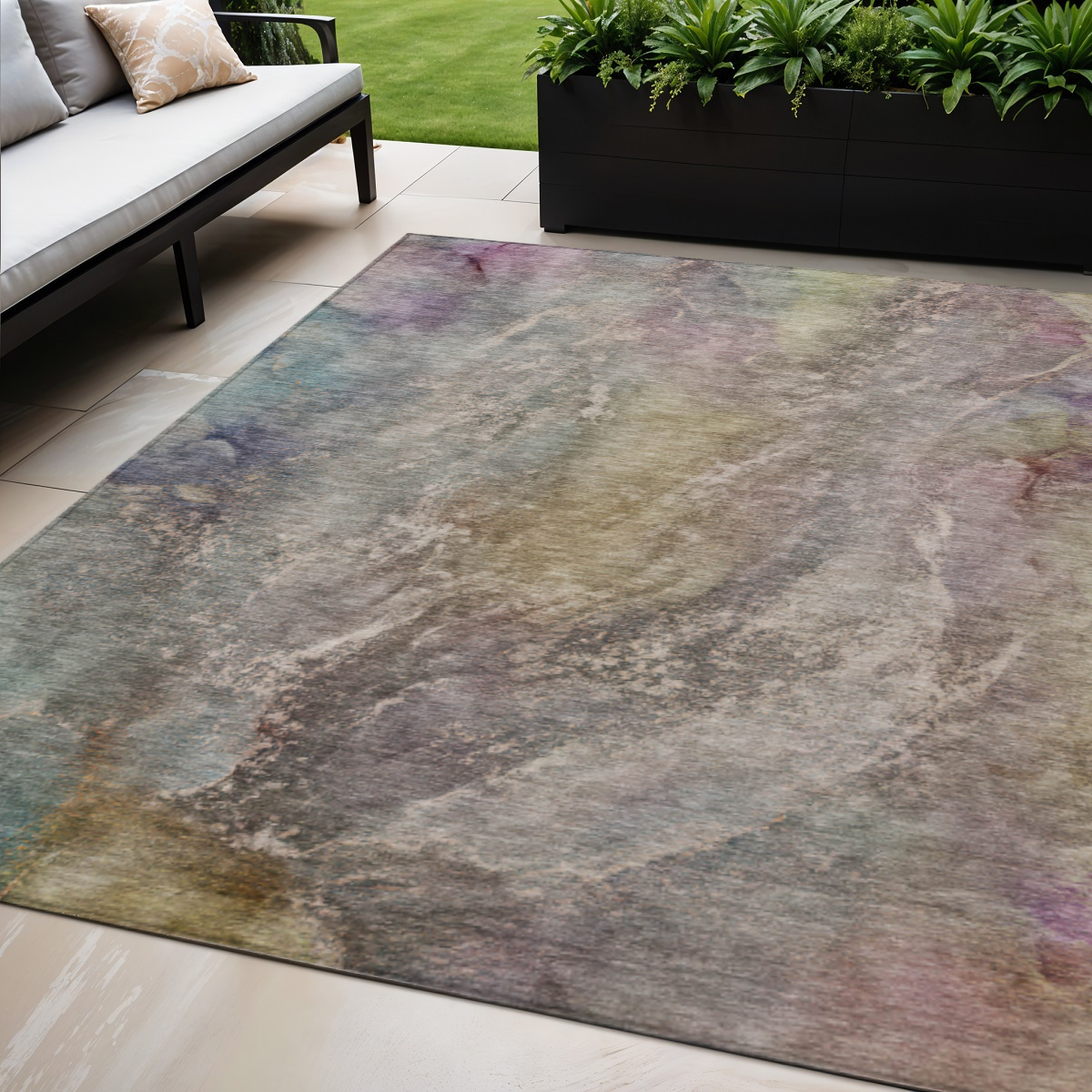 658592 5 x 8 ft. Beige & Gray Abstract Washable Transitional Indoor & Outdoor Rectangle Area Rug