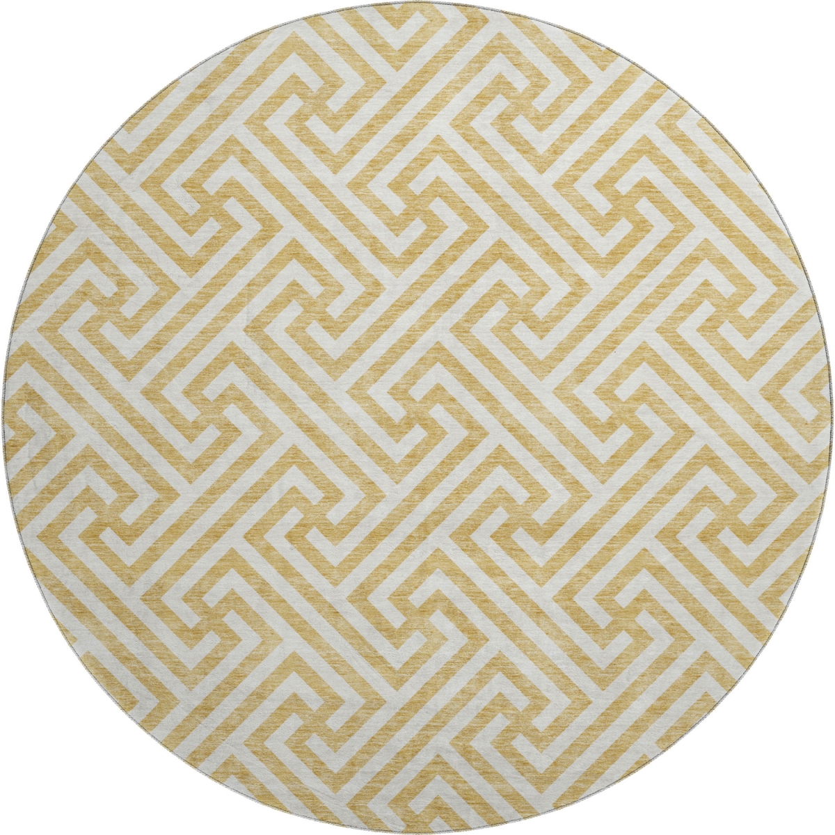 661800 8 ft. Gold & Ivory Geometric Transitional Washable Round Area Rug with UV Protection