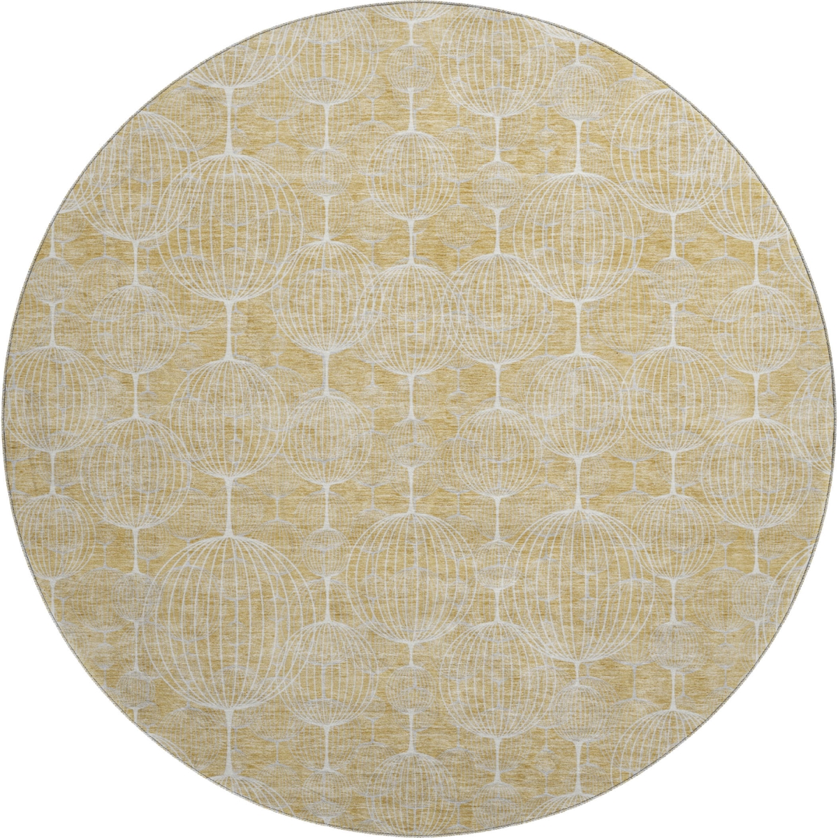 661890 8 ft. Gold & Ivory Geometric Transitional Washable Round Area Rug with UV Protection