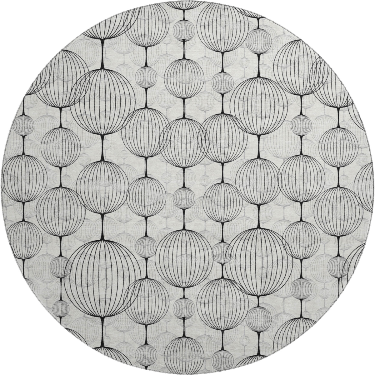 661908 8 ft. White & Gray Geometric Transitional Washable Round Area Rug with UV Protection