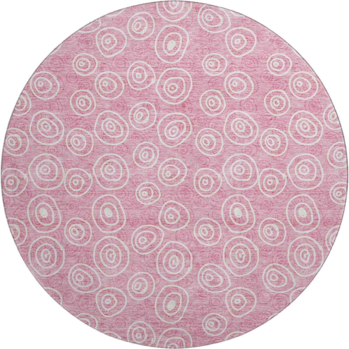 661602 8 ft. Pink & Ivory Polka Dot Transitional Washable Round Area Rug with UV Protection