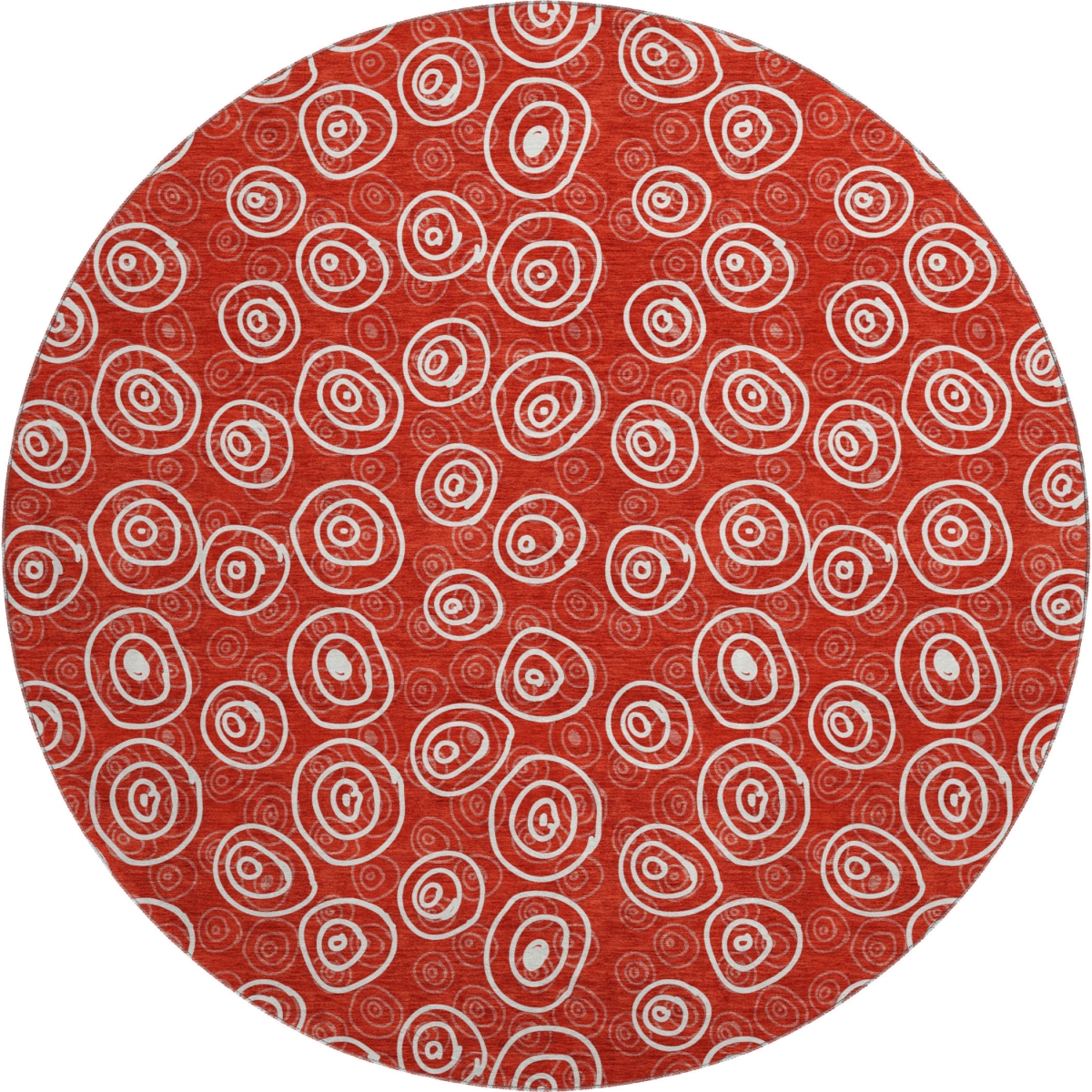 661608 8 ft. Red & Ivory Polka Dot Transitional Washable Round Area Rug with UV Protection
