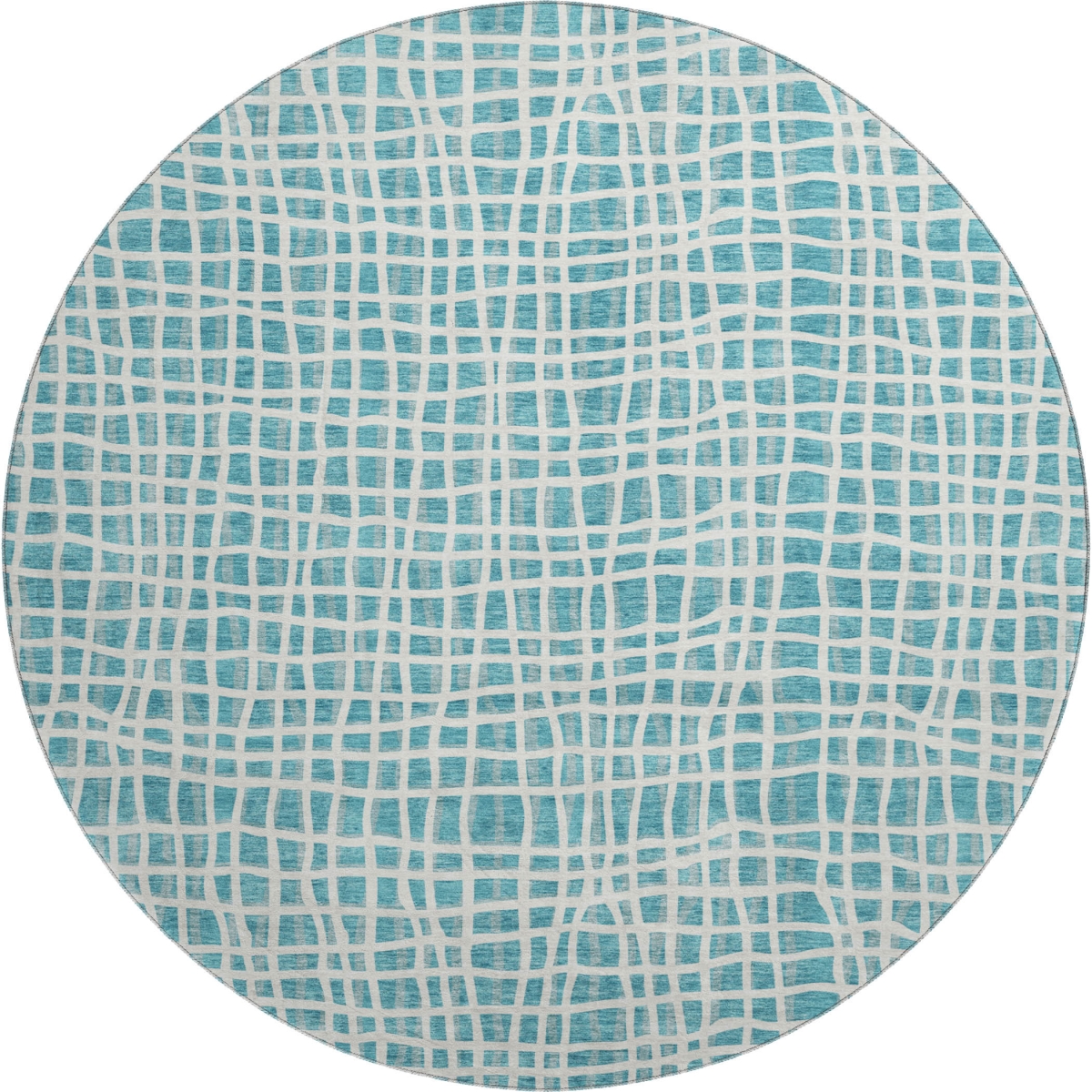 661692 8 ft. Teal & Ivory Striped Transitional Washable Round Area Rug with UV Protection