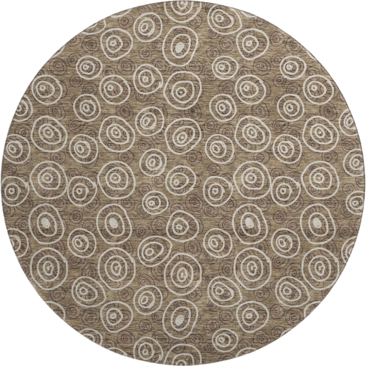 661560 8 ft. Brown & Ivory Polka Dot Transitional Washable Round Area Rug with UV Protection