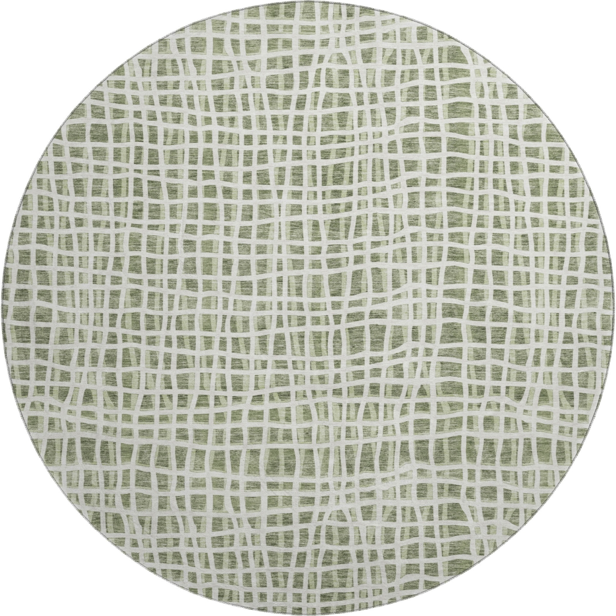 661650 8 ft. Green & Ivory Striped Transitional Washable Round Area Rug with UV Protection