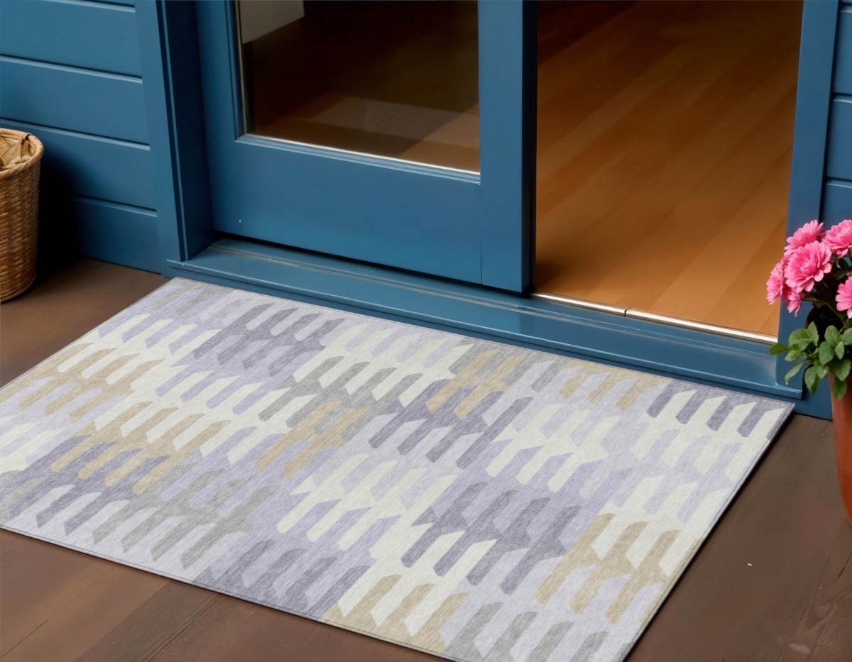 659580 3 x 5 ft. Lavender Silver & Gray Geometric Washable Transitional Indoor & Outdoor Rectangle Area Rug