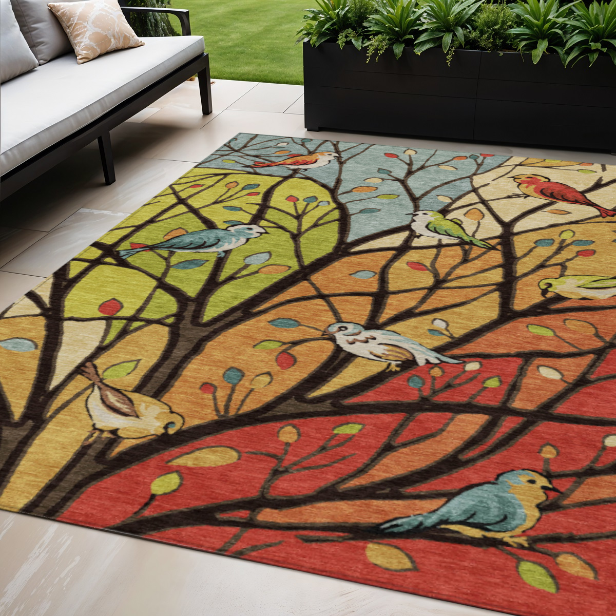 659966 5 x 8 ft. Gold Red & Green Botanical Leaves Washable Transitional Indoor & Outdoor Rectangle Area Rug