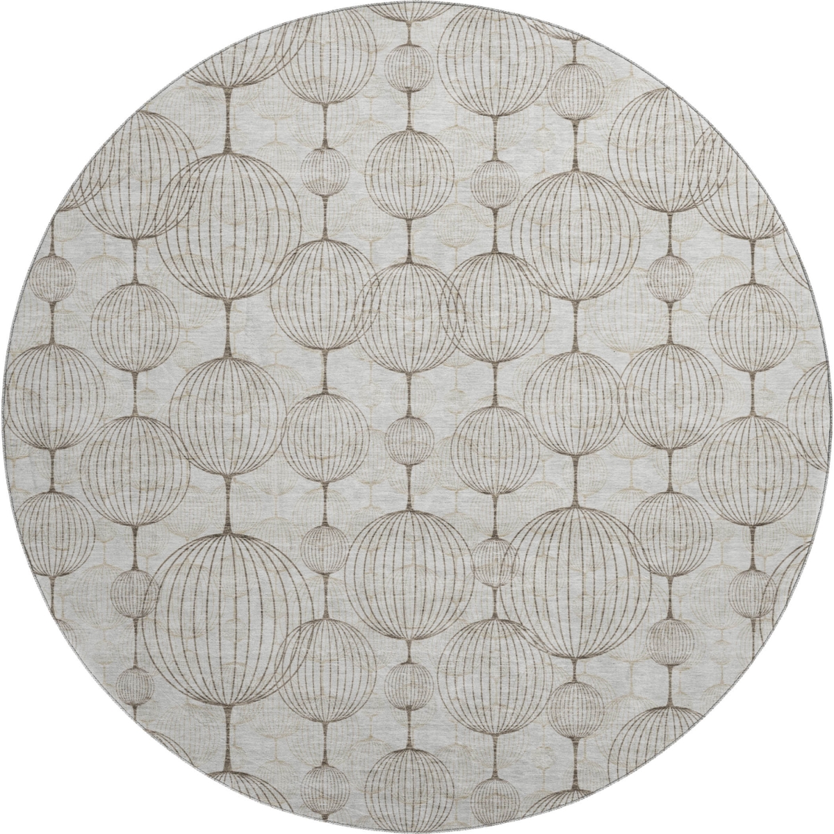 661872 8 ft. Beige & Brown Geometric Transitional Washable Round Area Rug with UV Protection
