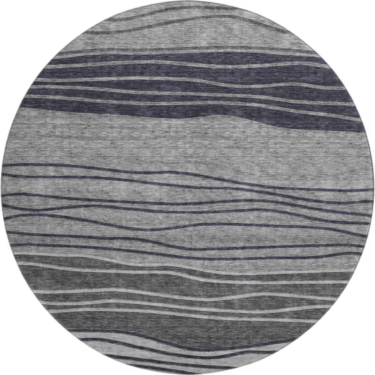 662094 8 ft. Gray & Silver Striped Transitional Washable Round Area Rug with UV Protection
