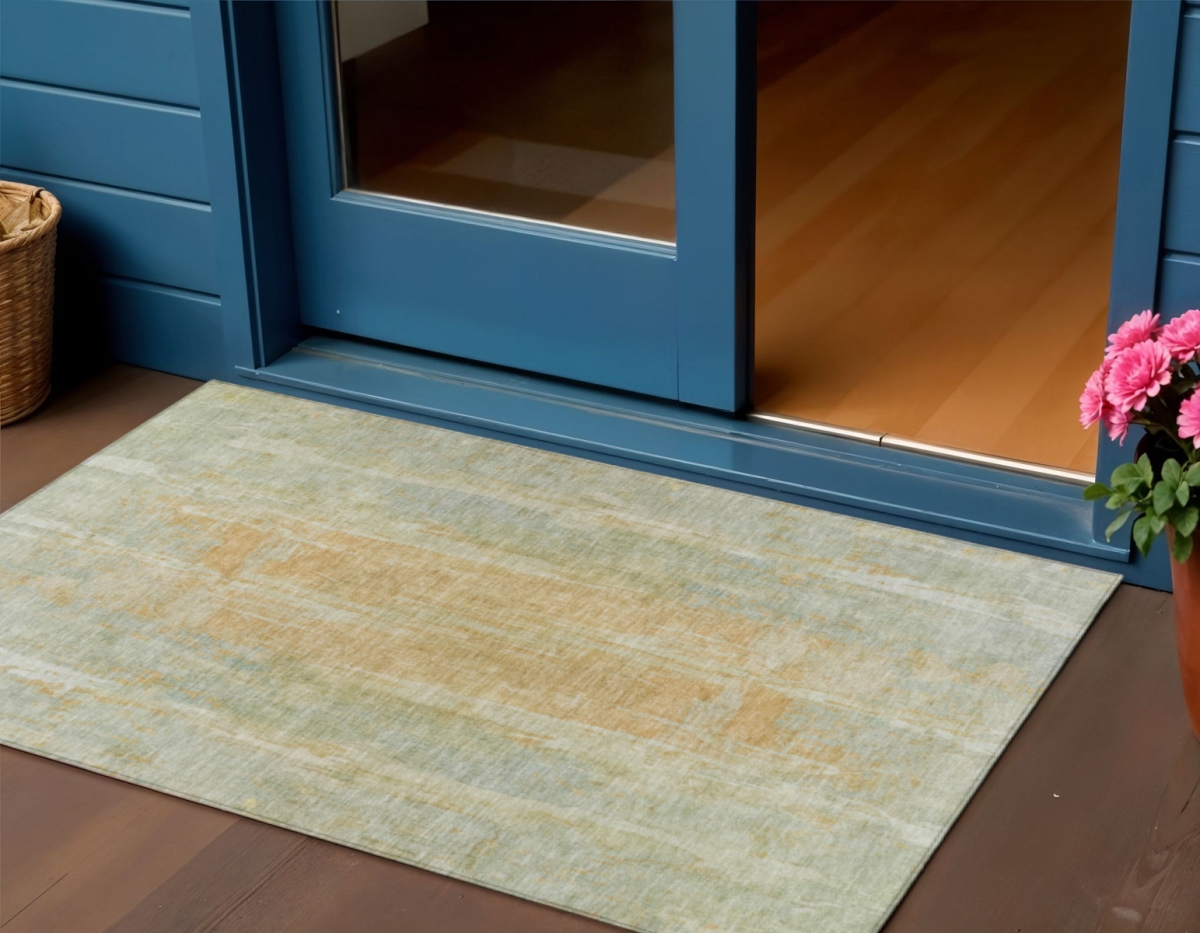 658681 3 x 5 ft. Sage & Copper Abstract Washable Transitional Indoor & Outdoor Rectangle Area Rug