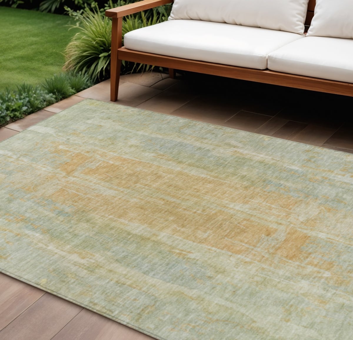 658684 8 x 10 ft. Sage & Copper Abstract Washable Transitional Indoor & Outdoor Rectangle Area Rug