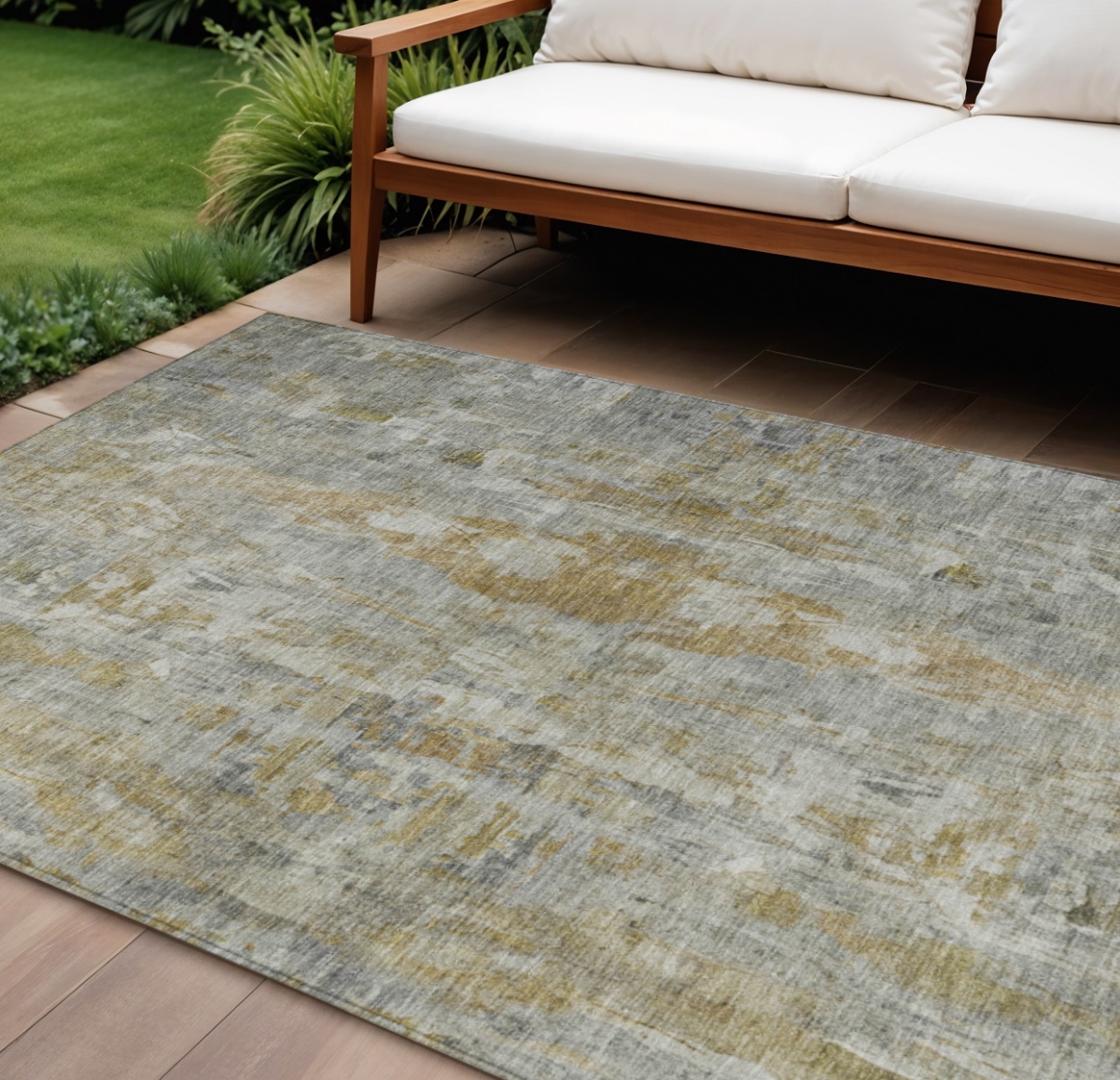 658733 9 x 12 ft. Pewter & Gray Abstract Washable Transitional Indoor & Outdoor Rectangle Area Rug