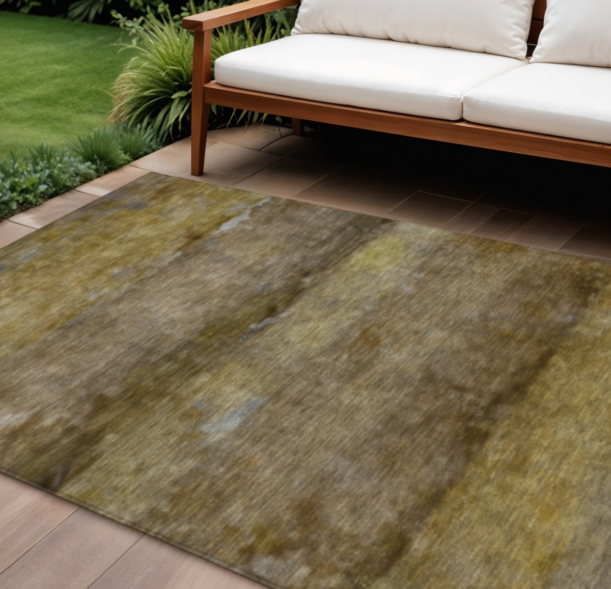 658770 10 x 14 ft. Brown & Taupe Abstract Washable Transitional Indoor & Outdoor Rectangle Area Rug