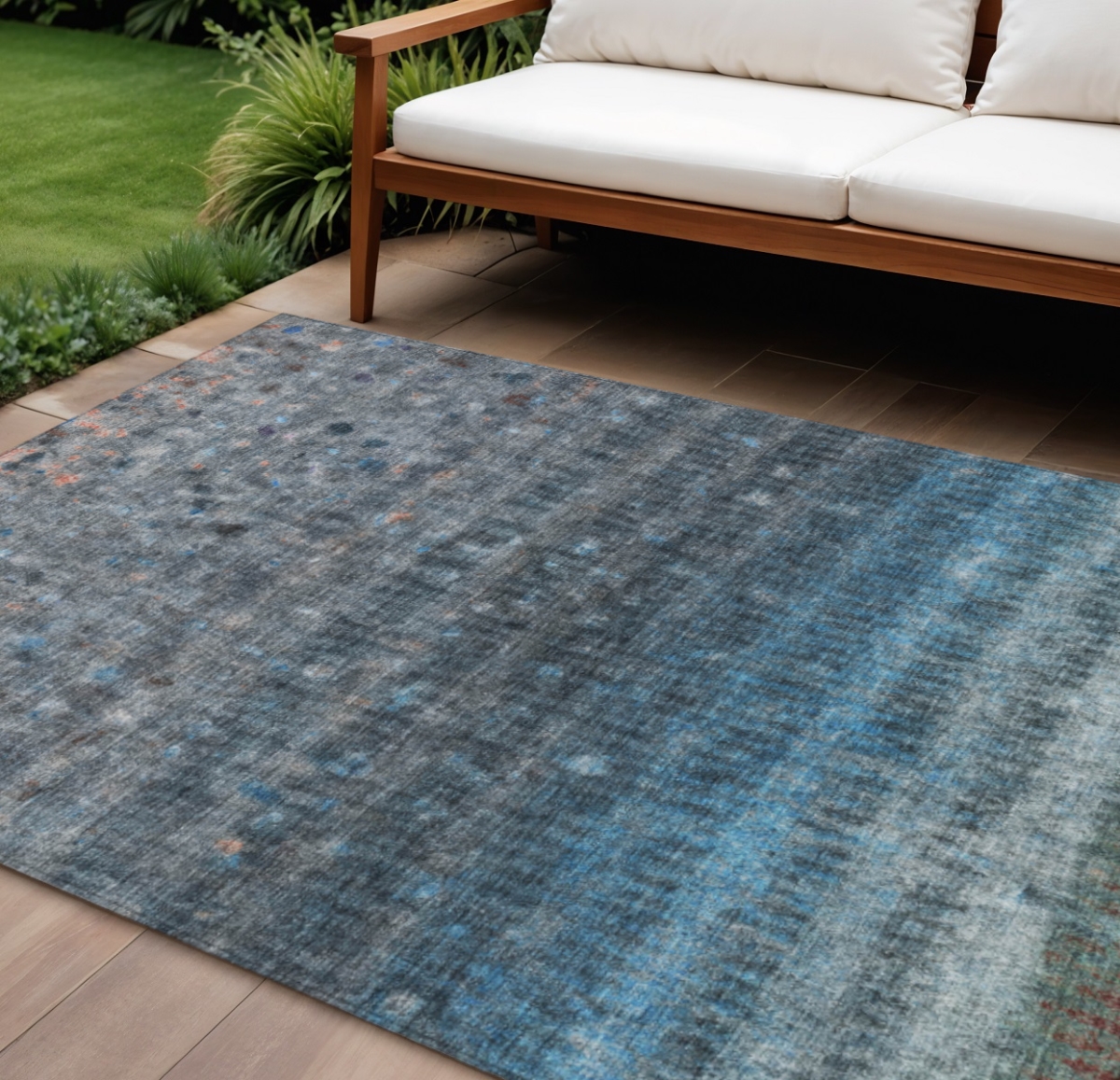 658997 9 x 12 ft. Blue & Gray Striped Washable Transitional Indoor & Outdoor Rectangle Area Rug