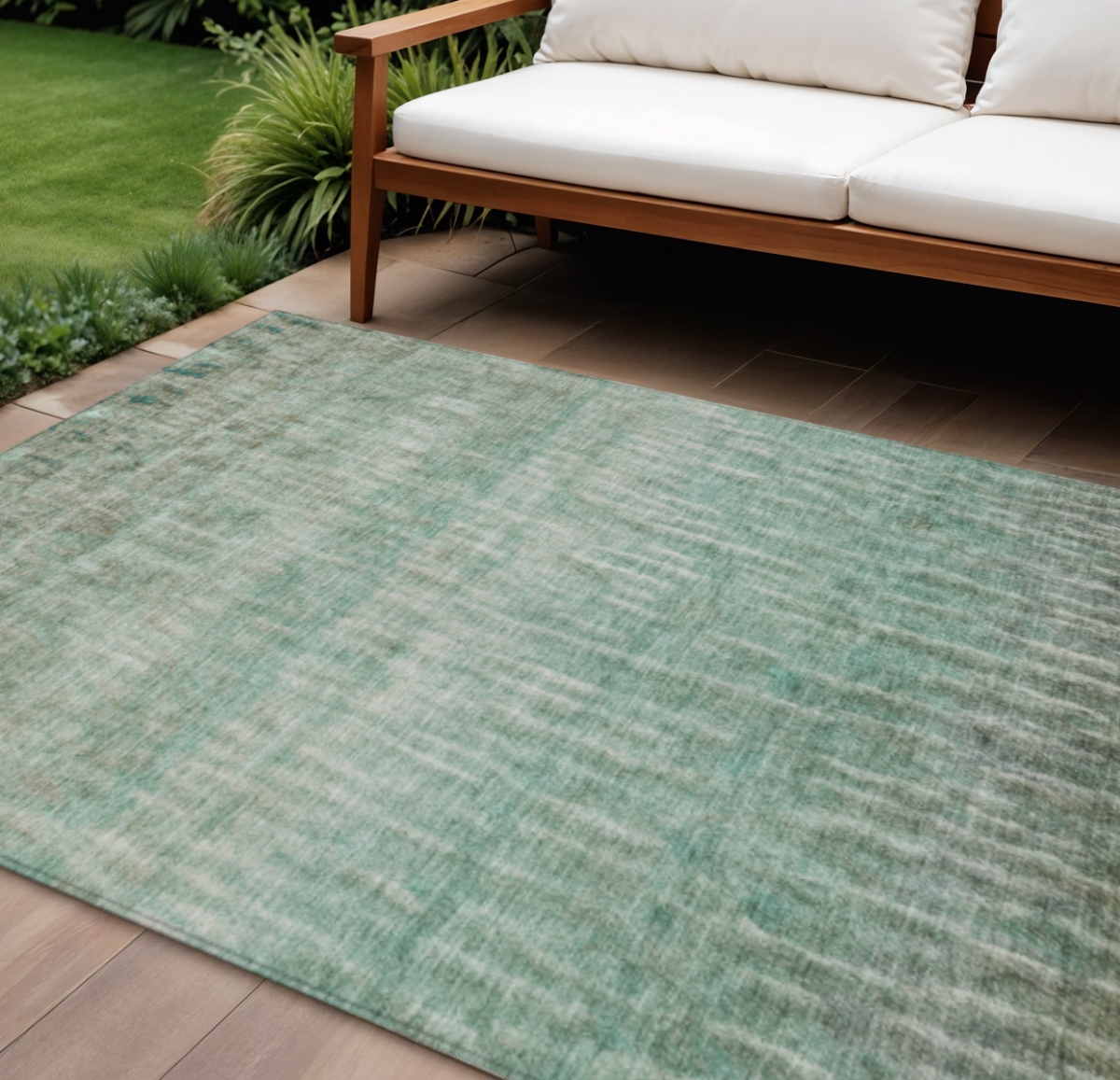 659052 10 x 14 ft. Teal, Blue & Beige Abstract Washable Transitional Indoor & Outdoor Rectangle Area Rug